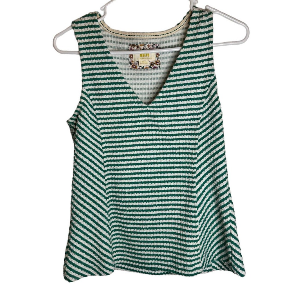 Anthropologie Maeve Womens Top Sleeveless Franconia Green White Stretch Sz XS